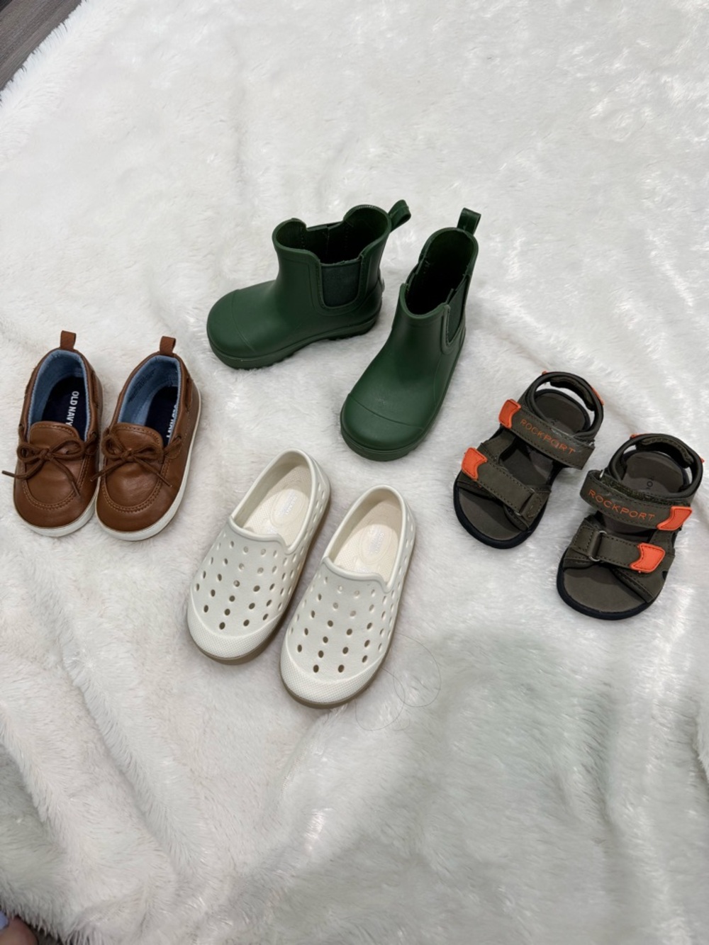 Old Navy Toddler Boy 5-6 Shoe Bundle - rain boots, brown loafers, sandals
